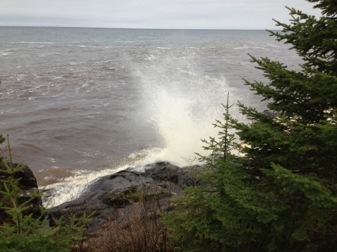 Huge wave crashing at Cascade River State Park